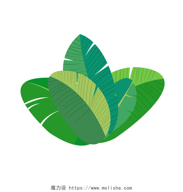 绿色卡通手绘植物树叶叶子PNG素材元素